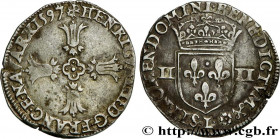 HENRY IV
Type : Quart d'écu, croix feuillue de face 
Date : 1597 
Mint name / Town : Bayonne 
Quantity minted : 310918 
Metal : silver 
Millesimal fin...