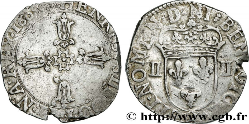 HENRY IV
Type : Quart d'écu, croix feuillue de face 
Date : 1605 
Mint name / To...