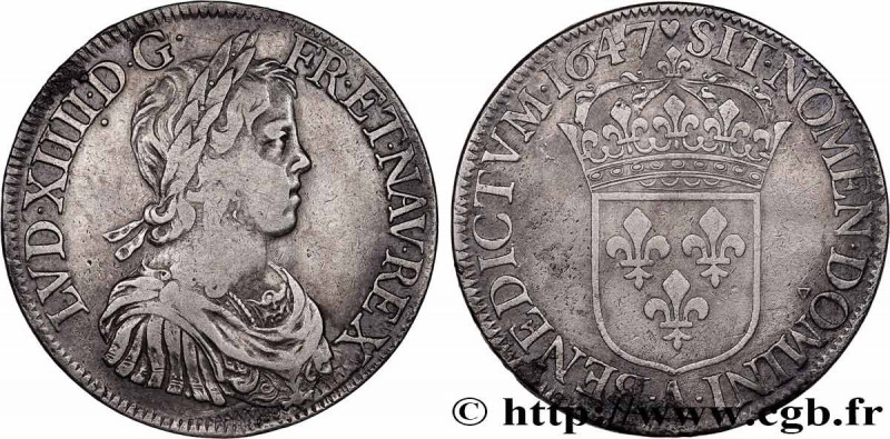 LOUIS XIV "THE SUN KING"
Type : Écu à la mèche longue 
Date : 1647 
Mint name / ...