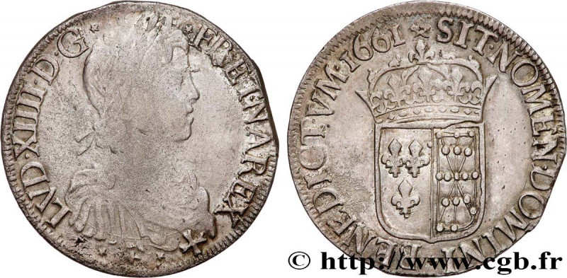 LOUIS XIV "THE SUN KING"
Type : Écu de Navarre à la mèche longue 
Date : 1661 
M...