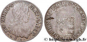 LOUIS XIV "THE SUN KING"
Type : Demi-écu à la mèche longue de Béarn 
Date : 1653 
Mint name / Town : Pau 
Metal : silver 
Millesimal fineness : 917  ‰...