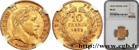 SECOND EMPIRE
Type : 10 francs or Napoléon III, tête laurée 
Date : 1865 
Mint name / Town : Paris 
Quantity minted : 1672389 
Metal : gold 
Millesima...