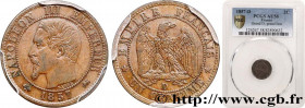 SECOND EMPIRE
Type : Un centime Napoléon III, tête nue 
Date : 1857 
Mint name / Town : Lyon 
Quantity minted : 999880 
Metal : bronze 
Diameter : 15 ...