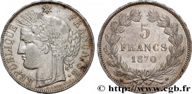 GOUVERNEMENT DE LA DÉFENSE NATIONALE
Type : 5 francs Cérès, sans légende 
Date : 1870 
Mint name / Town : Bordeaux 
Quantity minted : --- 
Metal : sil...