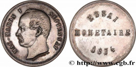 III REPUBLIC
Type : Essai Monétaire de 5 francs Mac-Mahon en Bronze-Argenté 
Date : 1874 
Quantity minted : --- 
Metal : silver plated bronze 
Diamete...