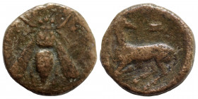 IONIA. Ephesos, circa 387-295 BC. Aissides, magistrate Ae (bronze, 2.02 g, 14 mm) Ε-Φ, bee. [ΑΙΣΣΙΔΗΣ] stag kneeling left, head right, astragalos abov...
