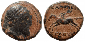 SELEUKID KINGS OF SYRIA. Seleukos II Kallinikos. 246-225 BC. Ae (bronze, 3.58 g, 16 mm), struck circa 228 BC. Bearded and diademed bust of Seleukos II...