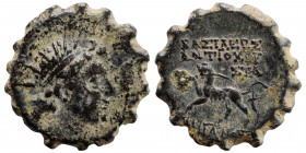SELEUKID KINGS OF SYRIA. Antiochos VI Dionysos, 144-142 BC. Serrate ae (bronze, 3.06 g, 18 mm), Antioch on the Orontes, 143/142 BC. Radiate and diadem...