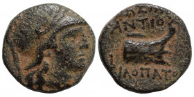 SELEUKID KINGS OF SYRIA. Antiochos IX Eusebes Philopator (Kyzikenos), 114/3-95 BC. Ae (bronze, 1.99 g, 14 mm), uncertain mint. Helmeted head of Athena...
