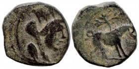 GREEK. Uncertain mint, possibly Mesopotamia. Ae (bronze, 0.76 g, 10 mm). Tyche to right. Rev. Horse (?) to right, branch above. Cf. Naumann 115 , lot ...