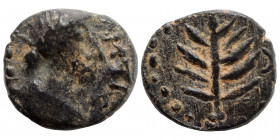Syria (?). Uncertain. Ae (bronze, 1.15 g, 12 mm). Tyche (?) to right, illegible legend around. Rev. Branch, pelleted border around. Cf. Sol Numismatik...