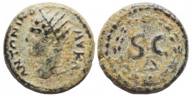 SYRIA, Seleucis and Pieria. Antioch. Caracalla, 198-217. Semis (bronze, 3.24 g, 16 mm). AY KAI ANTΩNINOC Radiate head of Caracalla to left. Rev. Large...