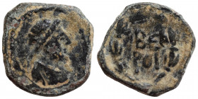 SYRIA, Cyrrhestica. Beroea. Pseudo-autonomous issue. 2nd century AD. Ae (bronze, 0.59 g, 10 mm). Helmeted head of Athena (?) right. Rev. BЄ/POI in lau...
