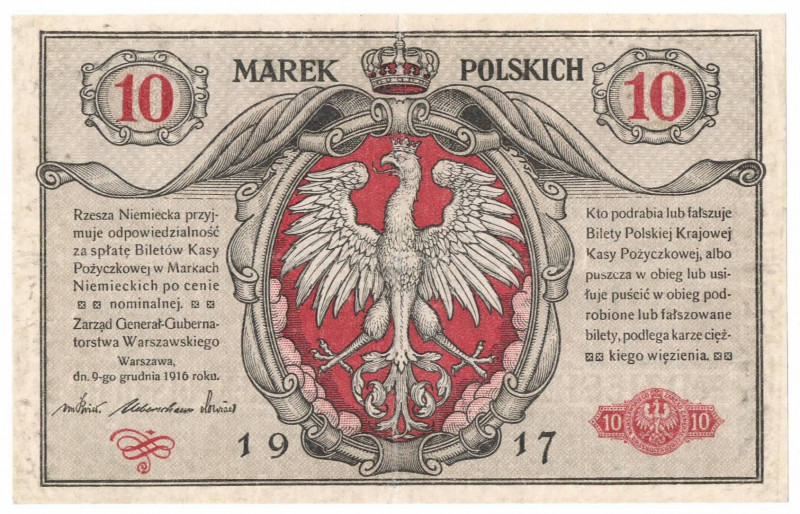 II Republic of Poland, 10 marks 1916 Generał Banknot w stanie wizualnym&nbsp; do...