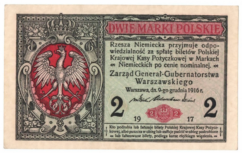 GG, 2 mkp 1916 Generał Egzemplarz w wizualnie kondycji bliskiej emisyjnemu, z wi...