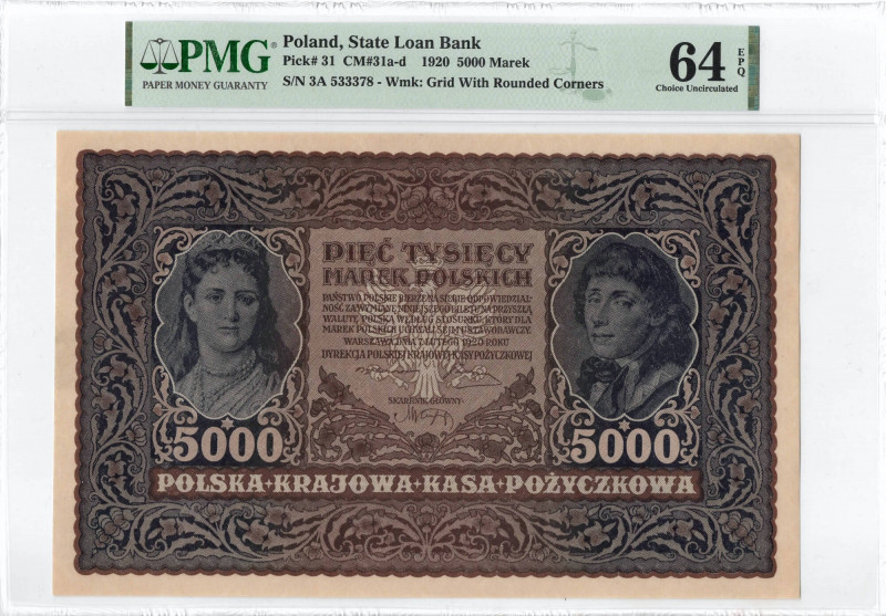 II RP, 5000 marek polskich 1920 III SERJA A - PMG 64EPQ Bardzo dobrze zachowany ...