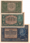 II RP, Zestaw 5, 10, 100 marek polskich 1919 zestaw 3 egzemplarze