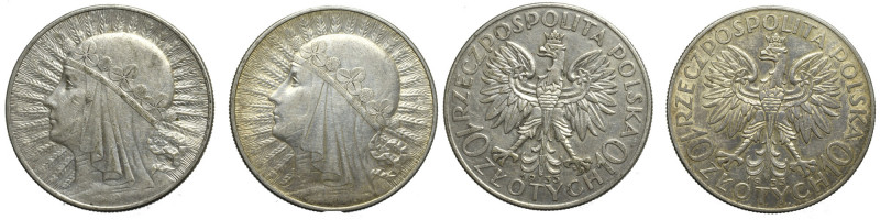 II Rzeczpospolita, Zestaw 10 złotych 1933 Głowa kobiety Obiegowe egzemplarze. Pa...