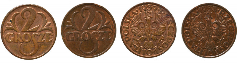 II Rzeczpospolita, Zestaw 2 grosze 1938 i 1939 Ładne egzemplarze. 
 

More ph...