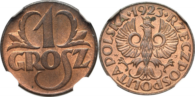 II Republic of Poland, 1 groschen 1923 - NGC MS64 RB Menniczy egzemplarz, piękni...