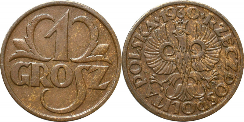 II Rzeczpospolita, 1 grosz 1930 Ładny egzemplarz. 
Grade: XF 

More photos an...