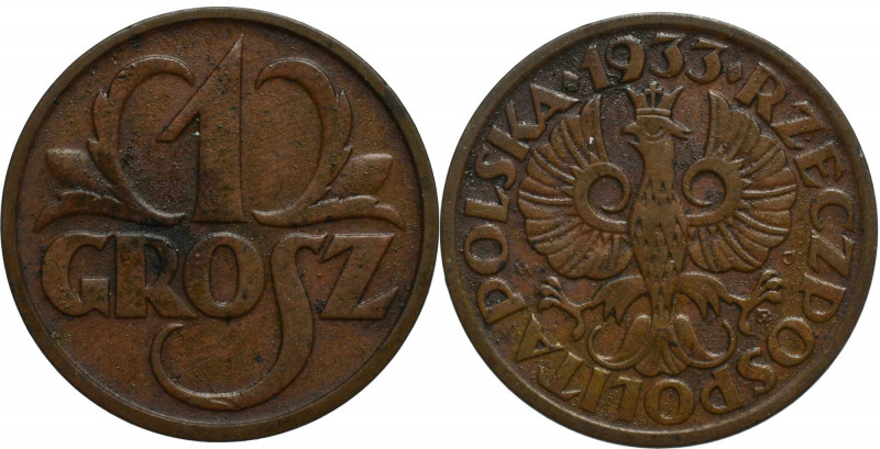 II Republic of Poland, 1 groschen 1933 Ładny egzemplarz. Patyna, nalot. 
Grade:...