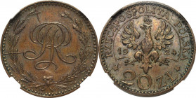 II Rzeczpospolita, 20 złotych 1924 Próba - NGC MS61 BN