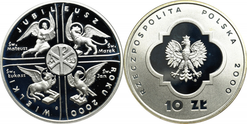 III RP, 10 złotych 2000 - Jubileusz roku 2000 Patyna, nalot. 
Grade: Proof-/Pro...