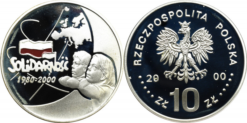 III RP, 10 złotych 2000 - Solidarność Patyna, nalot. 
Grade: Proof 

More pho...