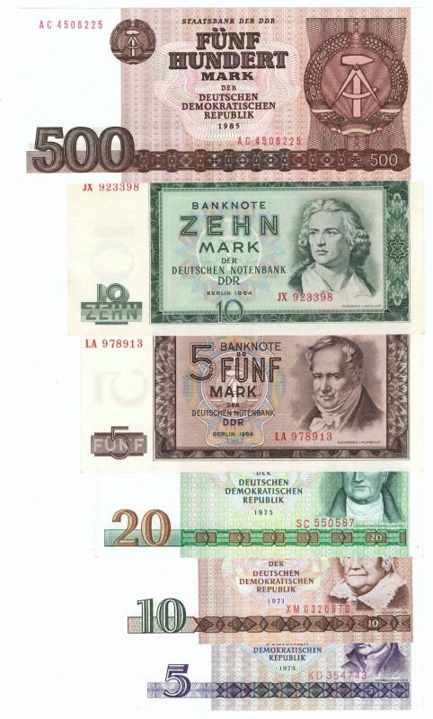 Niemcy, zestaw banknotów (6 egzemplarzy) Zestaw 6 banknotów w emisyjnym stanie z...