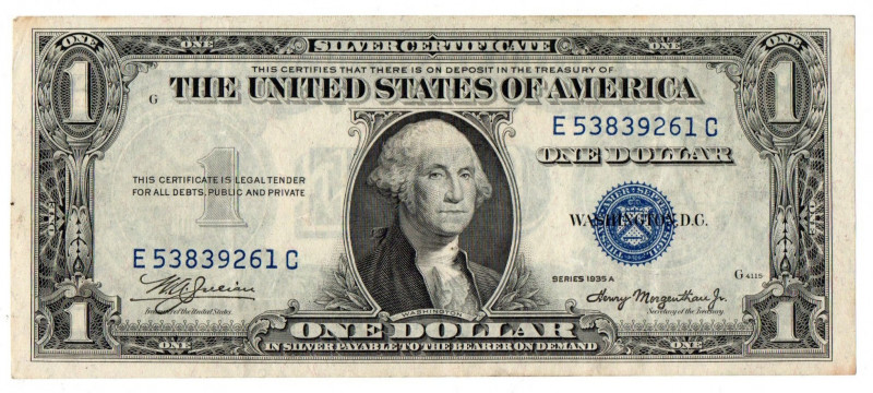 USA, 1 dolar 1935 niebieska pieczęć Obiegowy egzemplarz w przyjemnej dla oka pre...