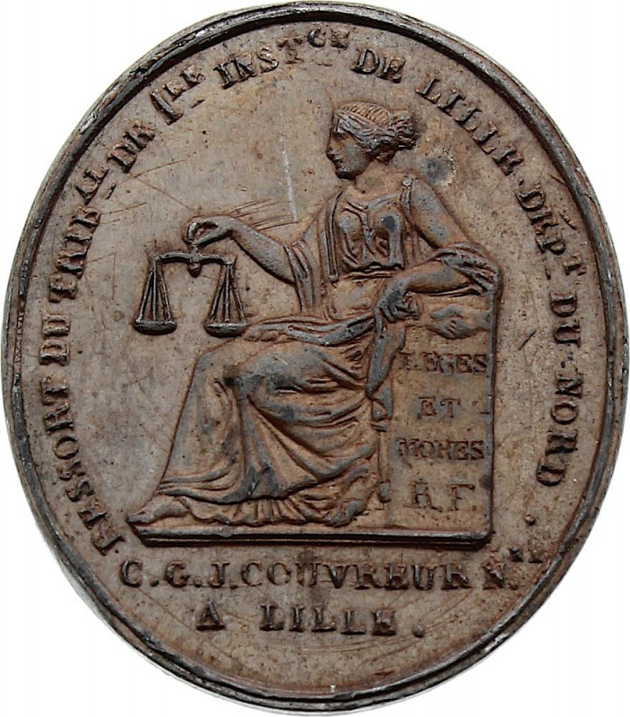 France - Couvreur, Notaire à Lille (Tin, 15.10 gr, 33 mm). Extremely Fine.