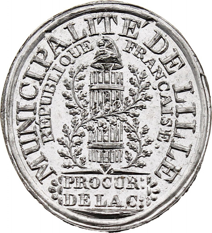 France - Municipalité de Lille (Tin, 7.64 gr, 31 mm). Extremely Fine.