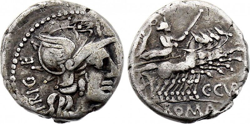 ROMAN REPUBLIC. C. Curiatius Trigeminus, Denarius (142 BC) (Rome mint) (Silver, ...