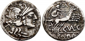 ROMAN REPUBLIC. C. Valerius Flaccus, Denarius (140 BC) (Rome mlint) (Silver, 3.68 gr, 19 mm) Crawford 228/2. Very Fine.