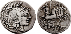 ROMAN REPUBLIC. M. Tullius, Denarius (120 BC) (Rome mint) (Silver, 3.78 gr, 20 mm) Crawford 280/1. Very Fine.