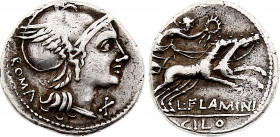 ROMAN REPUBLIC. L. Flaminius Chilo, Denarius (109-108 BC) (Rome mint) (Silver, 3.94 gr, 19 mm) Crawford 302/1. Very Fine.