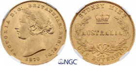 Australia - Victoria (1837-1901), Sovereign 1870 (Sydney mint) (Gold, 7.99 gr, 22 mm) KM 4. NGC MS61, Under-graded according to us.
