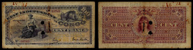 Belgian Congo - Etat Independant du Congo, 100 Francs 07.02.1896. Pick 2b. Good, Damaged, Pinholes.