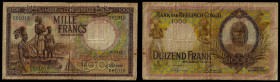 Belgian Congo - Banque du Congo Belge, 1000 Francs 10.04.1947. Pick 19b. Fine, No holes, no tear.