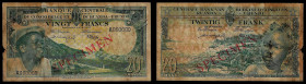Belgian Congo - Banque Centrale du Congo Belge et du Ruanda-Urundi, Specimen 20 Francs 01.12.1956. Pick 31s. Fine, Tears, Piece missing.