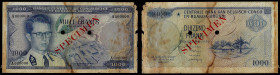 Belgian Congo - Banque Centrale du Congo Belge et du Ruanda-Urundi, Specimen 1000 Francs 15.07.1958. Pick 35s. Very Fine, Pieces missing.
