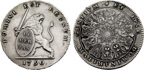 Belgium - Brabant - United Belgian States (1790), 3 Florins (Lion d'argent) 1790 (Brussels mint) (Silver, 32.51 gr, 41 mm) KM 50. Very Fine, Cleaned.