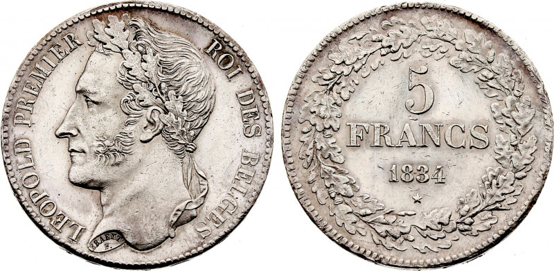Belgium - Leopold I (1831-1865), 5 Francs 1834 Pos. A (Silver, 25.00 gr, 37 mm) ...
