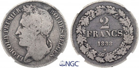 Belgium - Leopold I (1831-1865), 2 Francs 1838 Pos. B & /// (Silver, 9.64 gr, 27 mm) Bogaert 155B, KM 9. NGC VG10