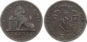 Belgium - Leopold I (1831-1865), Medal alignment 2 Centimes 1836 (Copper, 3.47 gr, 22 mm) Bogaert 138B, KM 4. Very Fine.