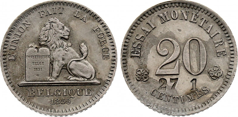 Belgium - Leopold I (1831-1865), Copper-Nickel essai 20 Centimes 1859 (Copper-Ni...