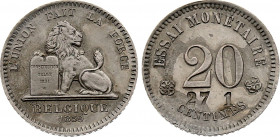 Belgium - Leopold I (1831-1865), Copper-Nickel essai 20 Centimes 1859 (Copper-Nickel, 6.06 gr, 23 mm) Dupriez 672. Extremely Fine.