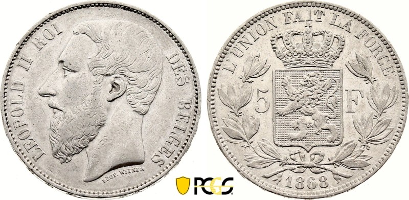 Belgium - Leopold II (1865-1909), 5 Francs 1868, Large head (Silver, 25.00 gr, 3...