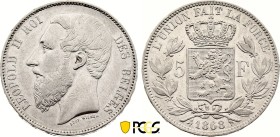 Belgium - Leopold II (1865-1909), 5 Francs 1868, Large head (Silver, 25.00 gr, 37 mm) Dupriez 1092, KM 25. PCGS AU50